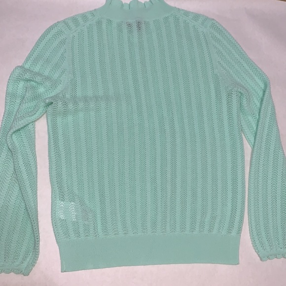 J. Crew Pointelle Ruffle Mock Neck Sweater Mint Green XS - Picture 6 of 10